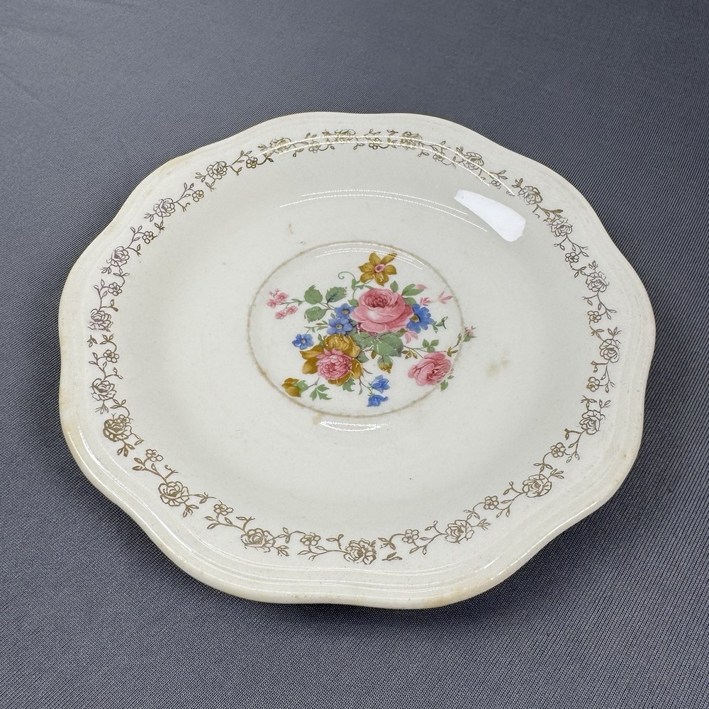 Vintage Ceramic Tea Saucer With Delicate Gold Floral‎ Trim